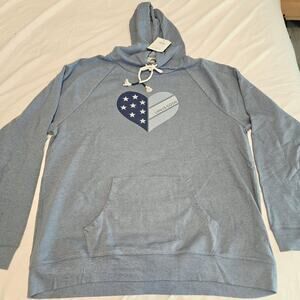 Life Is Good Hoodie Womens XL Blue Simply True Flag Heart Graphic Sweatshirt